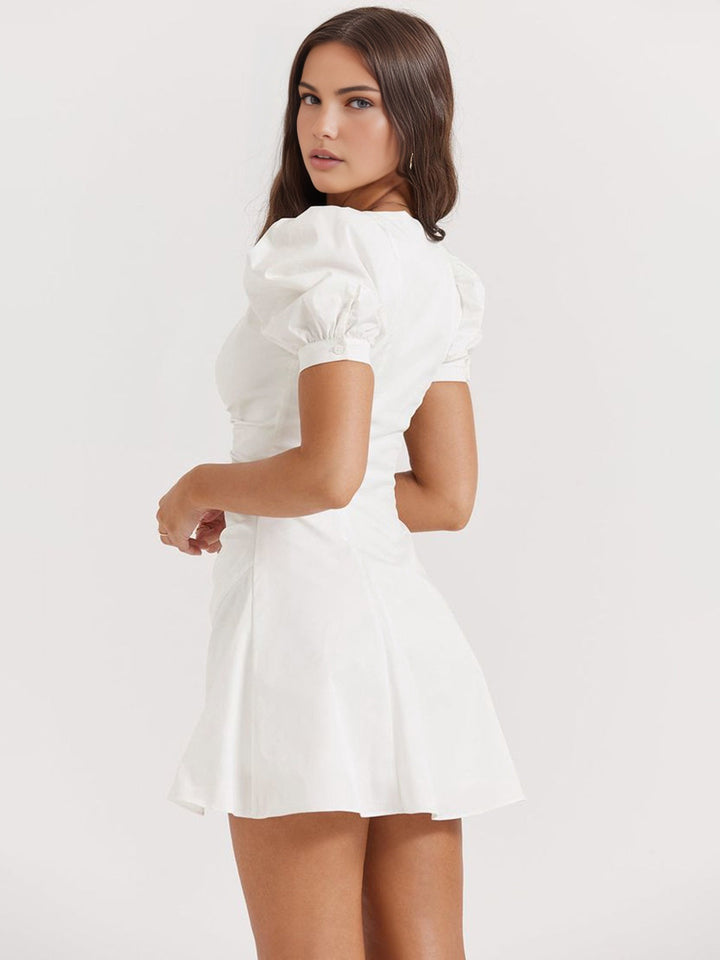 JENETT | ROBE CHEMISE COURTE À MANCHES BOUFFANTES